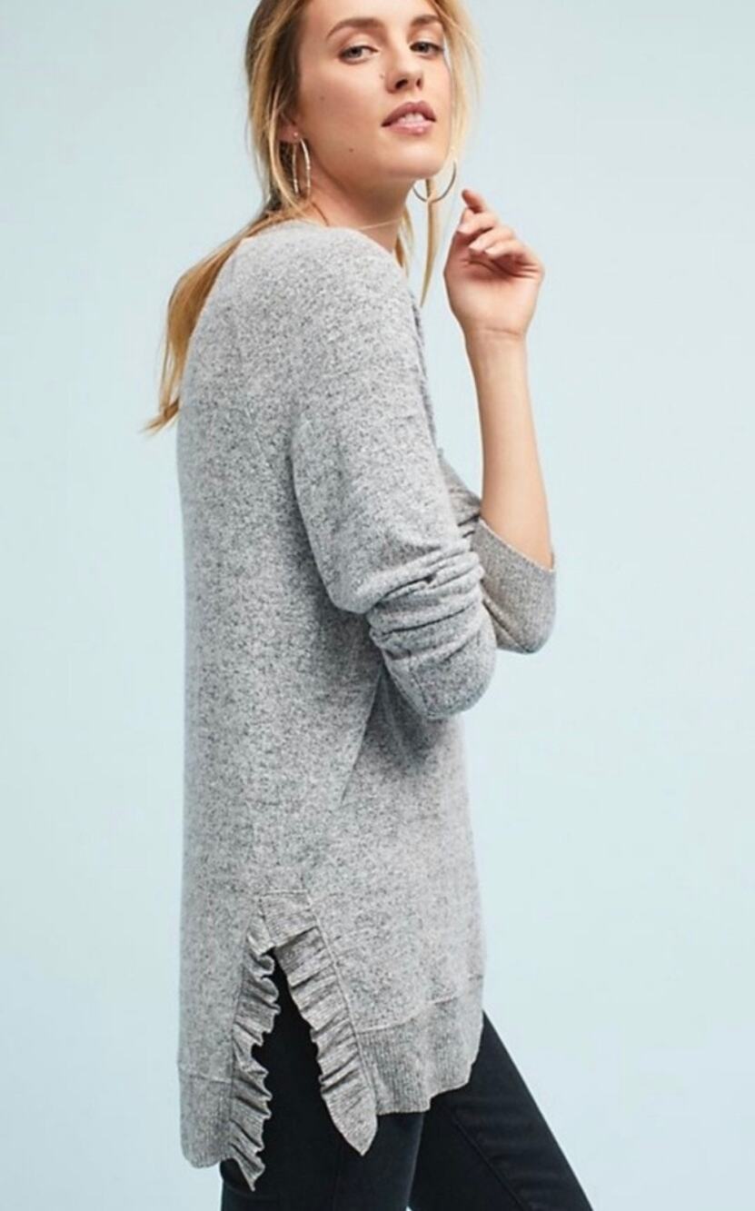 Anthropologie Postmark Grey Ruffle Sweater sz S